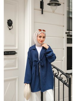 Önden Bağlamalı Lacivert Ceket