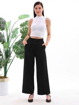 Siyah Cırt Kapama Bol Paça Palazzo Pantolon