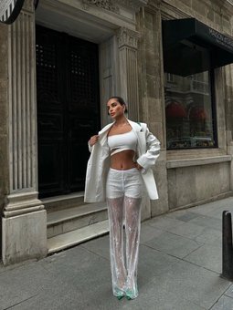 Beyaz Lukka Dantel İşleme Tasarım Pantolon