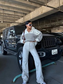 Ekru Palazzo Tasarım Deri Pantolon