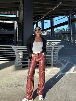 Kiremit Palazzo Tasarım Deri Pantolon