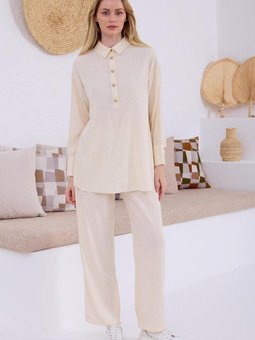 Vanilya Şeffaf Taşlı Keten İkili Takım