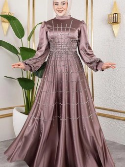 Bakır Kafes Model Saten Abiye Elbise