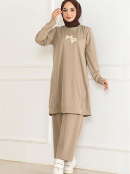 Bej Baskılı İkili Takım