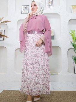 Beyaz Eteği Desenli Elbise