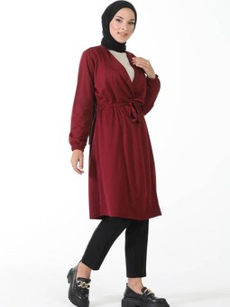 Bordo Kuşak Detaylı Kimono