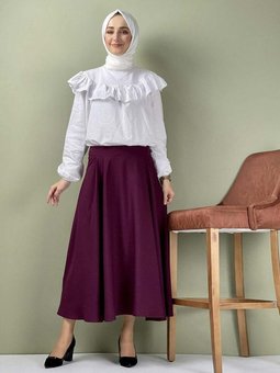 Bordo Uzun Pileli Etek