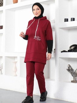 Bordo Yazı Baskılı Spor İkili Takım