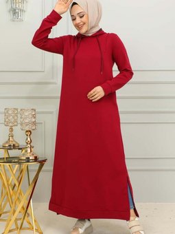 Bordo Yırtmaçlı Spor Elbise