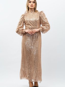 Gold Payetli Abiye Elbise