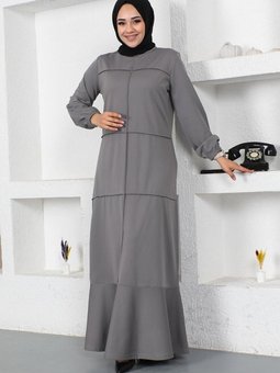 Gri Dikiş Detaylı Elbise