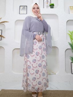 Gri Eteği Desenli Elbise