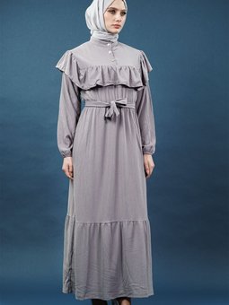 Gri Fırfırlı Elbise