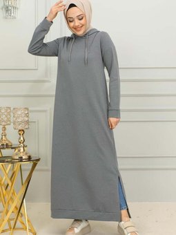 Gri Yırtmaçlı Spor Elbise