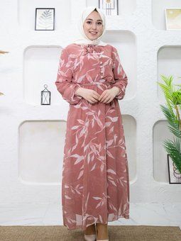 Gül Kurusu Çiçek Desenli Elbise