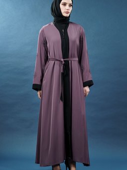 Gül Kurusu Taş İşlemeli Fermuarlı Abaya