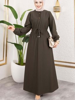 Haki Büzgülü Elbise