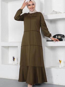 Haki Dikiş Detaylı Elbise