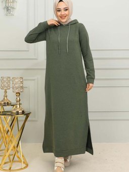 Haki Yırtmaçlı Spor Elbise