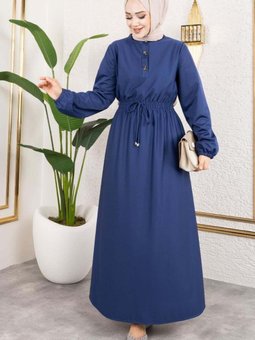 İndigo Büzgülü Elbise