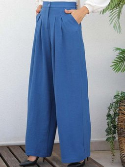 İndigo Geniş Paça Yüksek Bel Pantolon