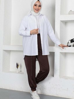 Kahverengi Beli Ve Paçası Lastikli Pantolon