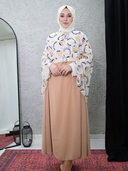 Kahverengi Desenli Elbise