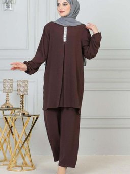 Kahverengi Payet Detaylı İkili Takım