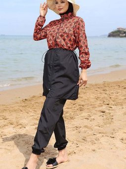 Kiremit Beli Lastikli Tam Kapalı Mayo