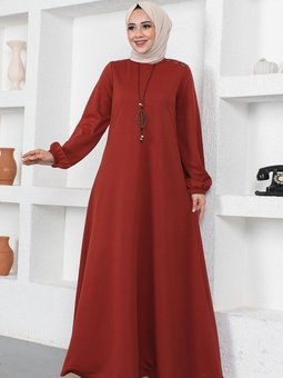 Kiremit Kolyeli Bisiklet Yaka Elbise