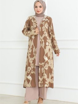 Koyu Vizon Desenli Üçlü Takım