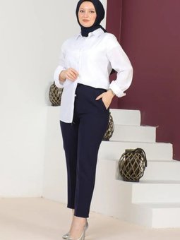 Lacivert Bağcıklı Pantolon