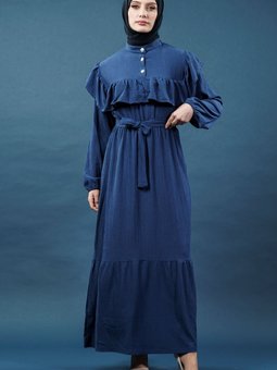 Lacivert Fırfırlı Elbise