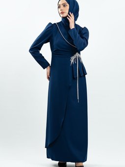 Lacivert Taş Detaylı Abiye Elbise