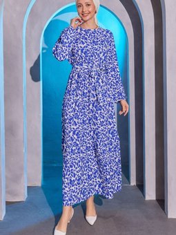 Mavi Desenli Bürümcük Elbise