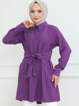 Mor Bağlamalı Gömlek Tunik