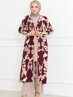 Mürdüm Desenli Üçlü Takım