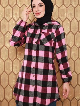 Pembe Ekose Desenli Kap