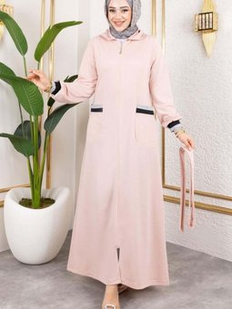 Pudra Kapüşonlu Ribanalı Ferace