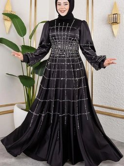 Siyah Kafes Model Saten Abiye Elbise