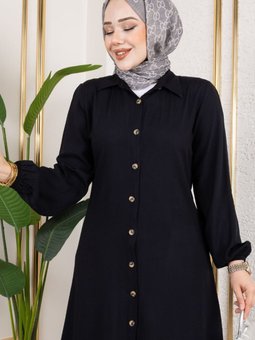 Siyah Manşeti Lastikli Viskon Tunik