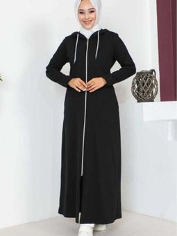 Siyah Spor Kapüşonlu Ferace