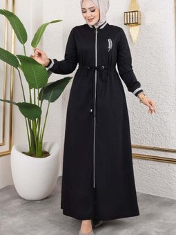 Siyah Taş Detaylı Ferace