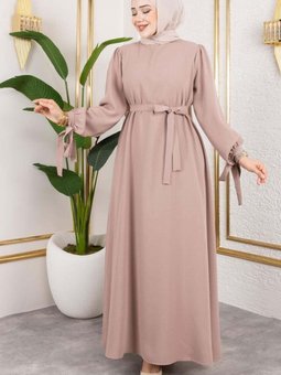 Vizon Manşeti Bağcıklı Abiye Elbise