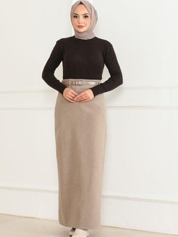 Vizon Uzun Kemerli Kaşe Kalem Etek
