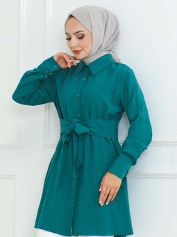 Zümrüt Yeşili Bağlamalı Gömlek Tunik