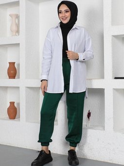 Zümrüt Yeşili Beli Ve Paçası Lastikli Pantolon