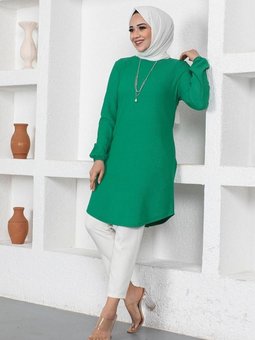 Zümrüt Yeşili Kolyeli Bürümcük Tunik