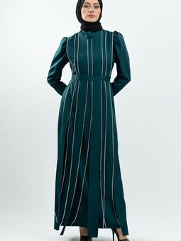 Zümrüt Yeşili Taş Detaylı Abiye Elbise