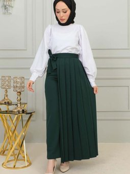 Zümrüt Yeşili Uzun Piliseli Pantolon Etek